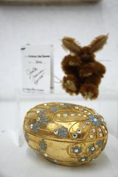 Enameled Gold Plate Covered Flower Oval Trinket Box