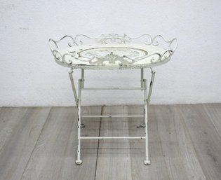 Vintage Painted White Patina Openwork Cast Iron Garden Table