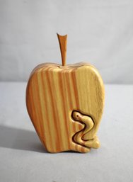 Vintage Wood Puzzle Box Apple & Worm