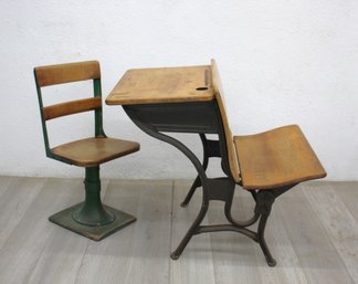 Antique Schoolhouse Nostalgia: Vintage Iron And Wood Desk Chair