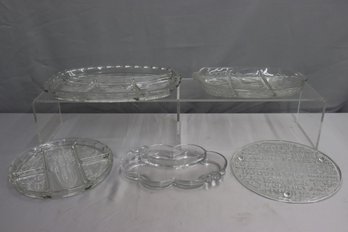 Group Lot Of 5 Clear Glass Serving Trays