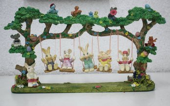Vintage Jaimy Quintet Of Swinging Bunnies Scene Easter Spring Holiday Decor