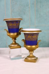 Two Small Chelsea House Cobalt And Gold Medici Vases