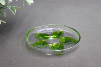 Lalique Green Leaf Small Rimmed  Sculptural Coaster