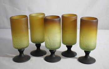 Set Of 5 Vintage Frosted Glass Goblets