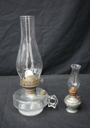Pair Of Vintage Glass Oil Lamps With Metal Accents