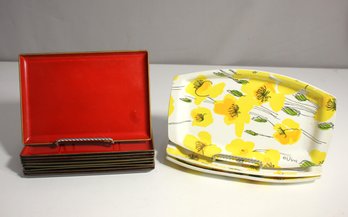 Vintage Set Of  Floral/ Lacquer Serving Trays