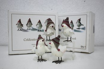 Two (2) Boxes Coldwater Creek Whimsy Birds Christmas Holiday Winter Figurines, Set Of 4 Each