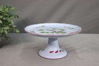 Hand-painted Italian Ceramic Pedestal Cake Stand With Birds And Flowers