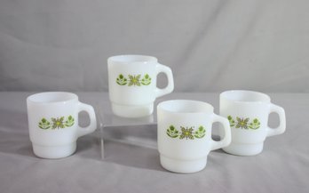 Group Of 4 Vintage Anchor Hocking Fire King Green Meadow Stacking Mugs