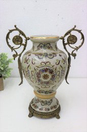 Ornate Decorative Peacock Handle Ceramic Vase