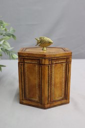 Pilipino Made Hexagon Painted Wood Box With Brass Fish Finial