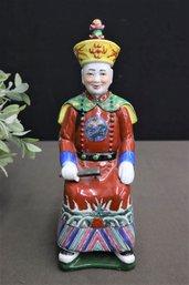Vintage Famille Rose Porcelain Emperor Seated On Garden Stool Figurine