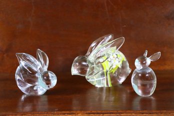 Murano Style Art Glass Crystal Millefiore Bird  And Two Clear