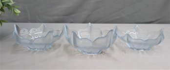 Trio Of Small Pebbled Glass Floral Blossom Bowls