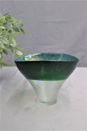 Green Banded Organic Conical Art Glass Vase