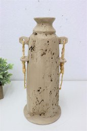 Studio Pottery Textured And Crenelated Sisal Tassel Totem Vase