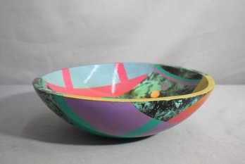 Nancy B. Frank Vintage 1988 Abstract Modernist Hand-Painted Wooden Bowl - 12'