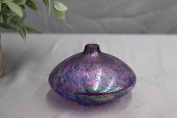 Vintage Studio Art Glass Iridescent Oil Lamp Base Vessel