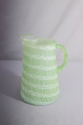 Vintage  Hazel Atlas Green With White Squiggles Rubberized Pitcher With Ice Lip