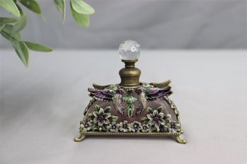 Vintage-style Perfume Bottle Frosted Purple Glass And Birds And Flower Ormolu