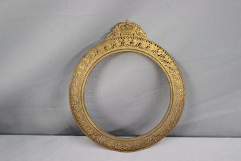 Antique Brass-tone Tessellated Round Frame With Crown Crest