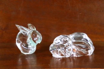 Signed Lalique Crystal Bunny Figurine And Signed HAIM Crystal Figurine