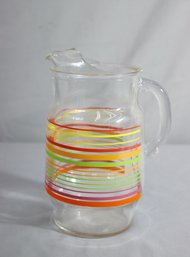 Vintage MCM Colorful Concentric Striped Glass Pitcher