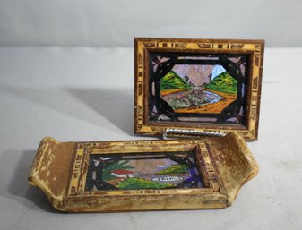 Vintage Brazilian Souvenir Print And Tray Set With Exotic Scenic Art