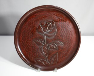 Signed Kamakura-Bori Negoro Lacquer, Hibiscus With Rose Motif