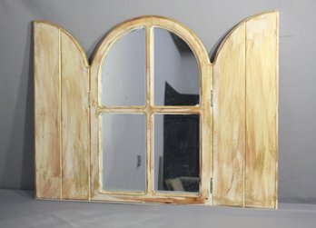 Distressed Wood Frame Mirror With Shutter Doors