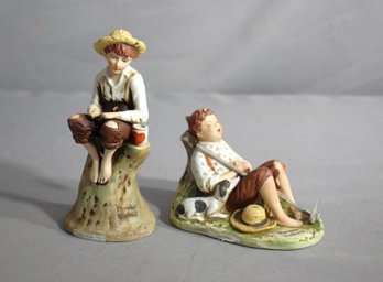Pair Of Norman Rockwell Porcelain Figurines 'Summertime' And 'Lazybones'