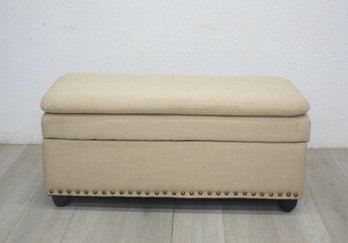 Wheat Fabric Storage Ottoman/bench With Nailhead