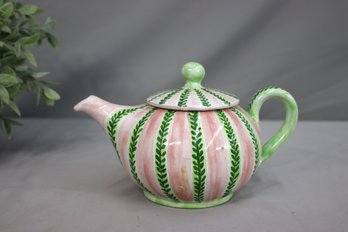 French Festin Coquin Pottery Provencale Hand Painted Pink & Green Tea Pot