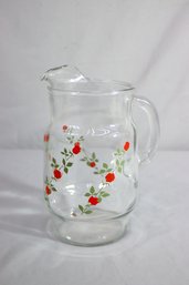 Vintage Anchor Hocking Red Rose Glass Pitcher