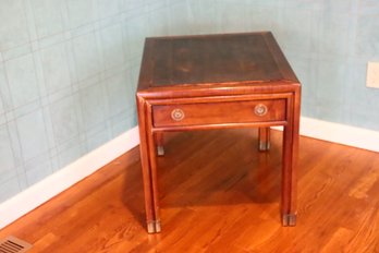 Vintage 1970s Henredon Side Table With Recessed Brass Pulls And Sabots