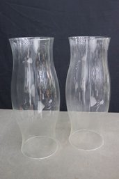 Two Tall Clear Glass Hurricane Candle Holders