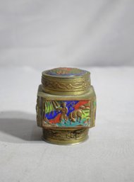 Old Chinese Brass And Enamel Tea Caddy Box