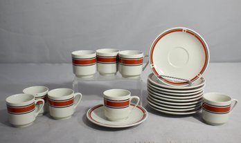 Vintage English Ceramic Tea And Coffee Set With Striped Design