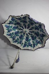 Jewel-Handled Parasol With Blue Rose Print