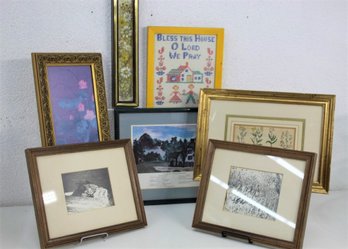 Group Lot Of Small To Medium Size Framed Artwork For Wall Decor