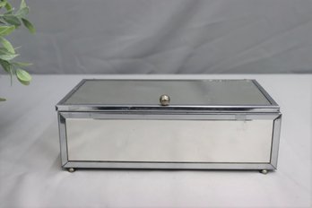 Fully Mirrored Jewelry/Keepsake Box With Gloss Metal Frame