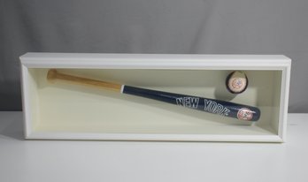 New York Yankee Bat And Ball In A White Shallow Box