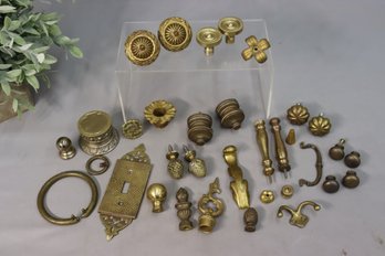 Group Lot Of Brass  Hardware ,Knobs, Pulls, Hooks