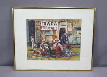 Framed Vintage Original Watercolor 'tambo', Signed And Dated LL