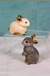 Two DeRosa Handmade Gold & Platinum Detail Ceramic Figurines (CL 18): 1 Rabbit Standing And 1 Rabbit Sitting