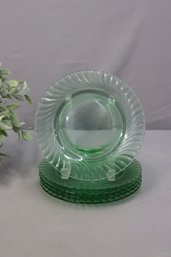A Vintage Pair Of Spiral Flutes Pattern Emerald Green Glass Luncheon Plates