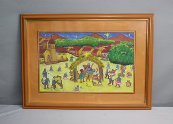 Finely Framed Original Creche Folk Art Pictorial