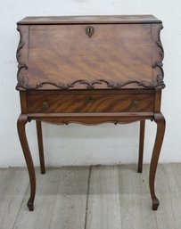 Antique Drop Front Writing Desk With Ornate Carvings