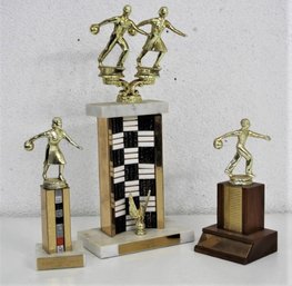 Three Vintage Bowling Trophies - Two Metal And One Plastic